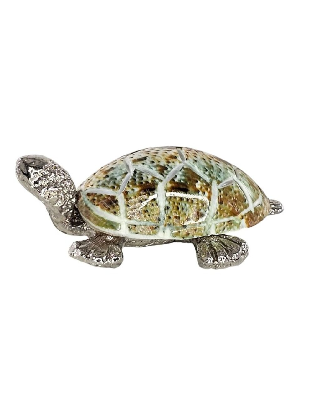 Klima Mother Of Pearl Metal Sea Turtle Miniature Figurine Ocean Critter Decor